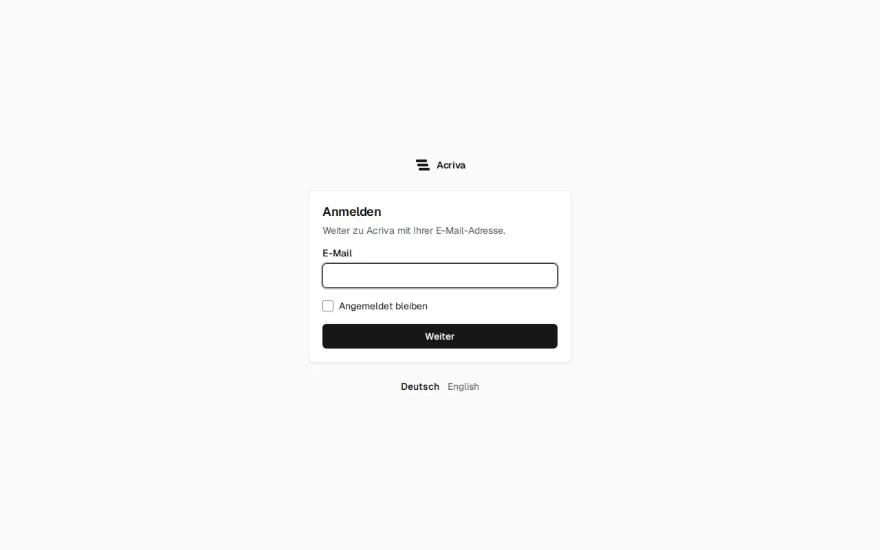 Die Anmeldeseite mit dem Feld für die E-Mail-Adresse