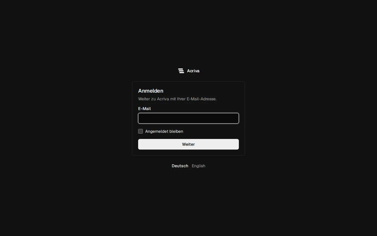 Die Anmeldeseite mit dem Feld für die E-Mail-Adresse